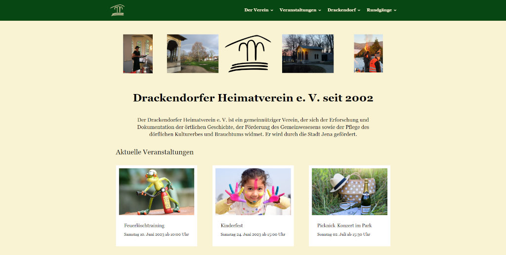 Screenshot der Startseite des Drackendorfer Heimatvereins